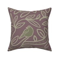 Ethnic Primitive Bird In Pale Purple background and green muted wallpaper