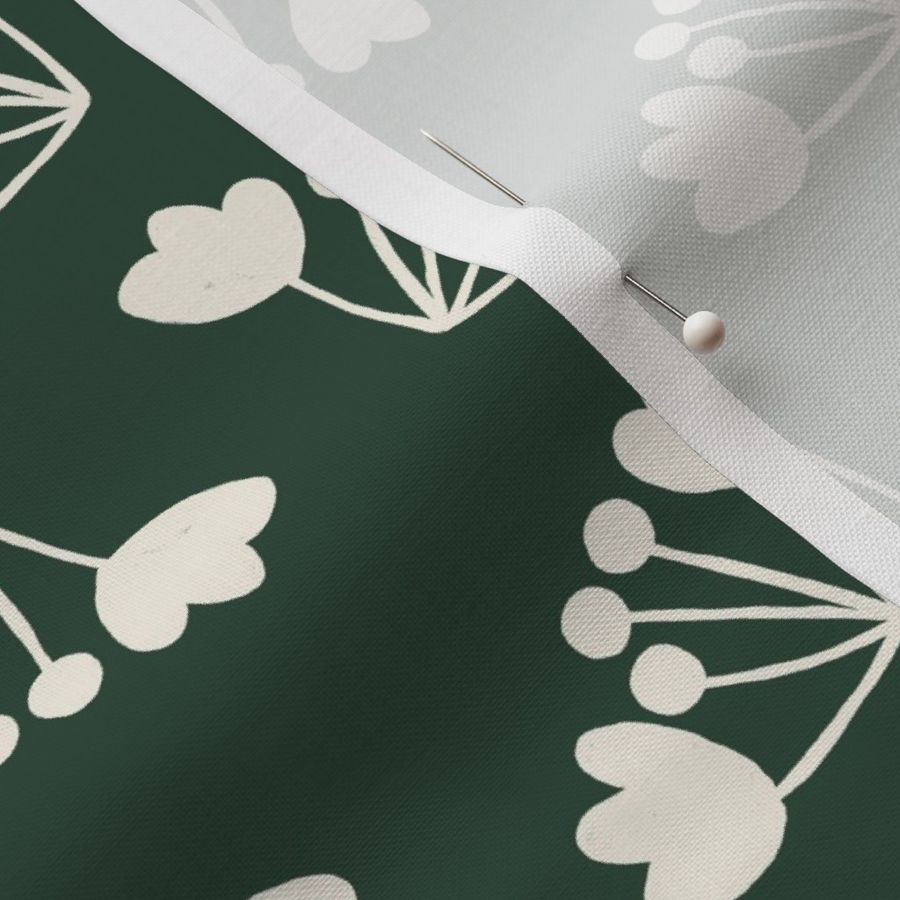 S - Lovely Hand-drawn Berry Silhouettes in Cream Alabaster and Dark Green