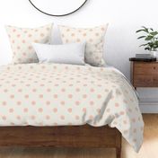 (medium scale) Polka dots block print white soft pastel light peach pink