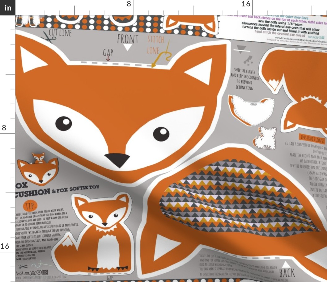 fox pillow and fox softie toy cut and sew pattern