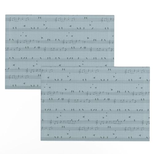 Warm minimalist boho musical notes & birds in muted blue with texture -S