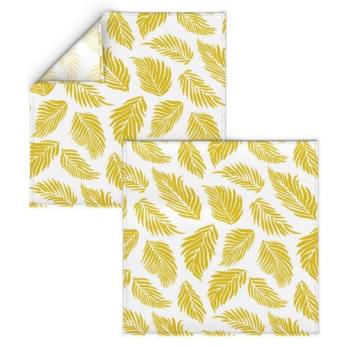 tropical palm leaves- dijon yellow on white