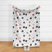 Flowers and Polka Dots - Black Gray Orange White