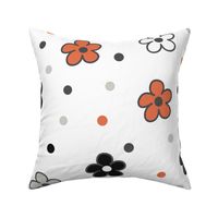 Flowers and Polka Dots - Black Gray Orange White