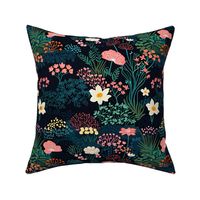 Japanese Flower Garden Black Pink Green Botanical Floral Pattern SMALL