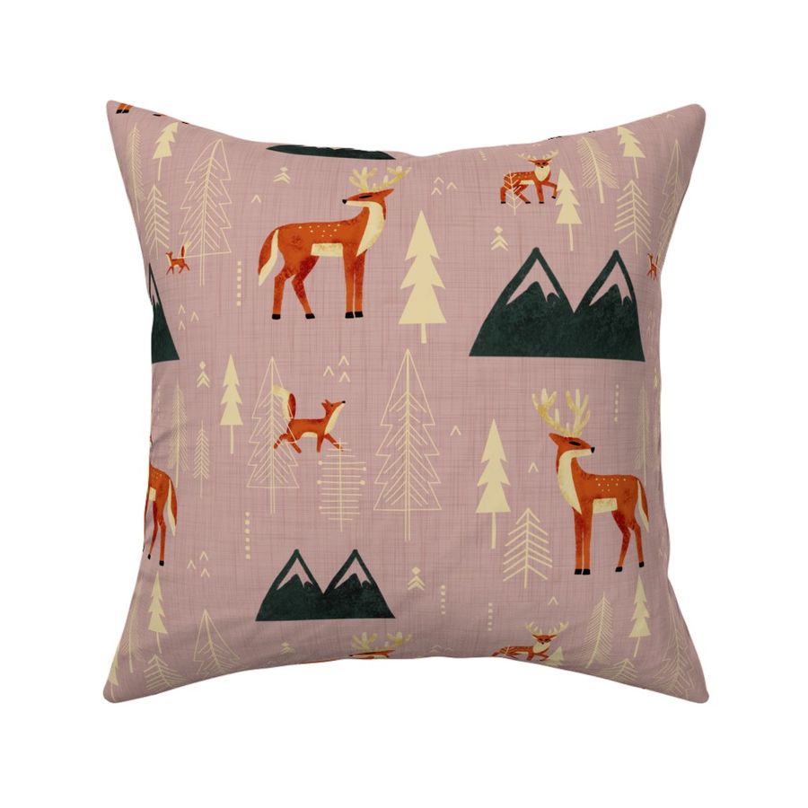 Cabincore Wildlife - Mauve Rose Sand Forest with Deer & Foxes (L)