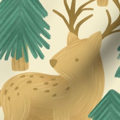 Cozy Deer Forest in Forest Green Rustic Cabincore Woodland Adventure/Medium