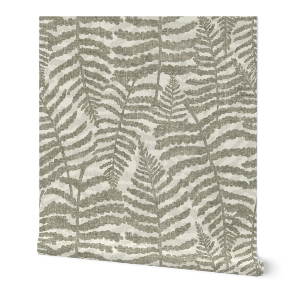 Cabincore Minimalist Hand-Drawn Fern Leaves Botanical beige & dark green