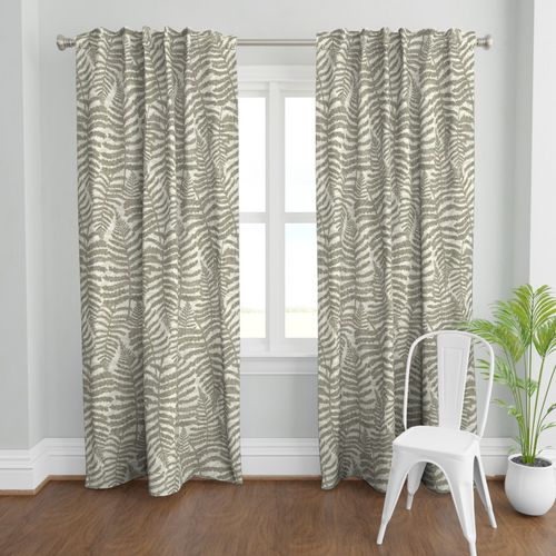 Cabincore Minimalist Hand-Drawn Fern Leaves Botanical beige & dark green