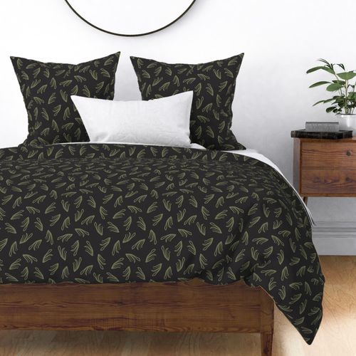 Modern Dark Botanical Painterly Leaves Toss in Olive Green & Charcoal Black