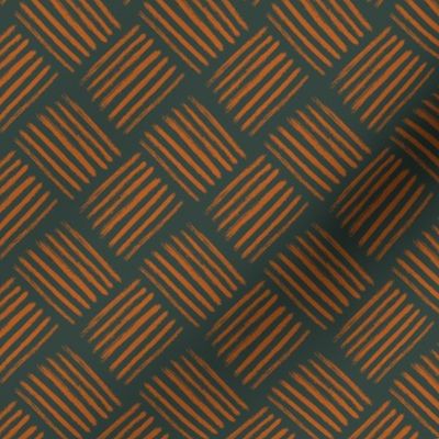 (M) Traditional Diagonal Basketweave Geometric Blender Orange & Dark Teal