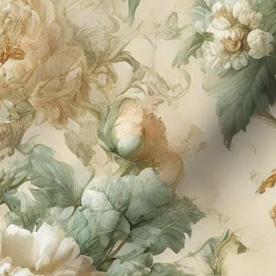 Preta's Peonies Maximalist Gothic Victorian - Ivory Green Gold Decor