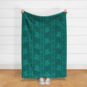 Oak Branch Leaves And Acorns With Stripe Linen Texture - Mallard Teal