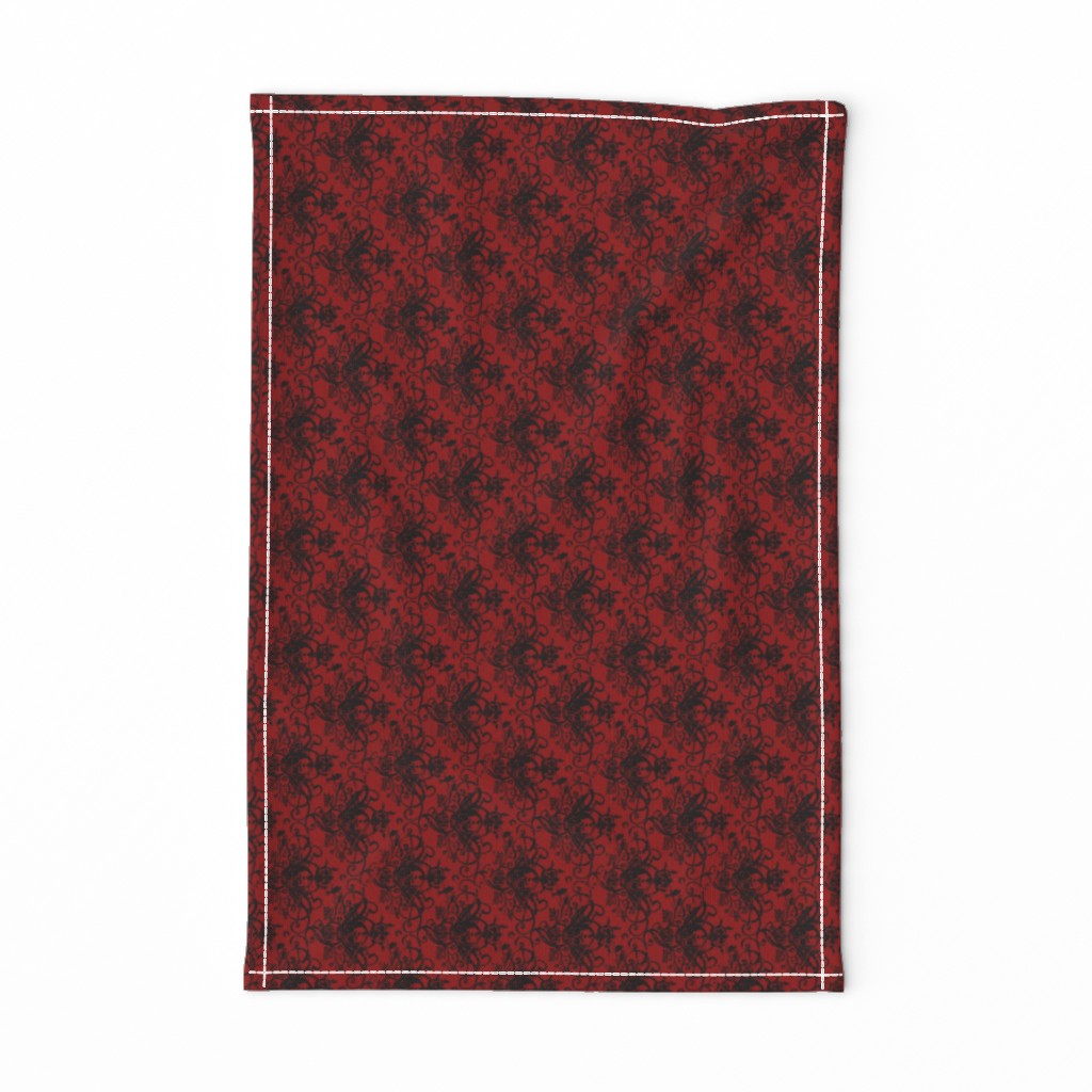 Raven Skull Damask Red and Black