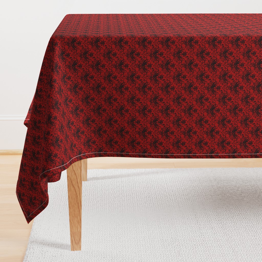 Raven Skull Damask Red and Black