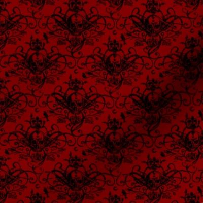 Raven Skull Damask Red and Black