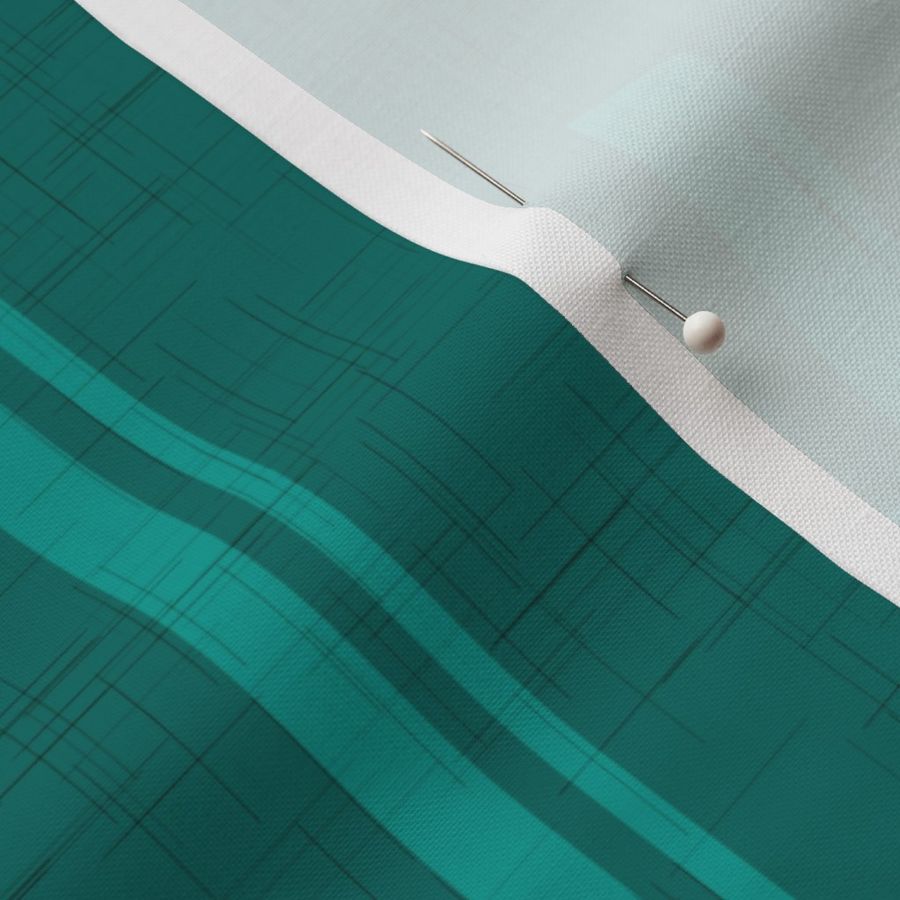 Pine Fir Branch Needles And Cone With Stripe Linen Texture - Mallard Teal