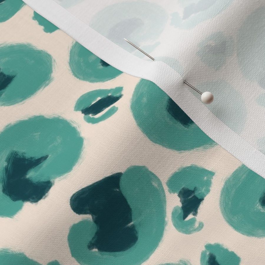 Teal and Green Leopard Print on Cream Background &Green Preppy Style