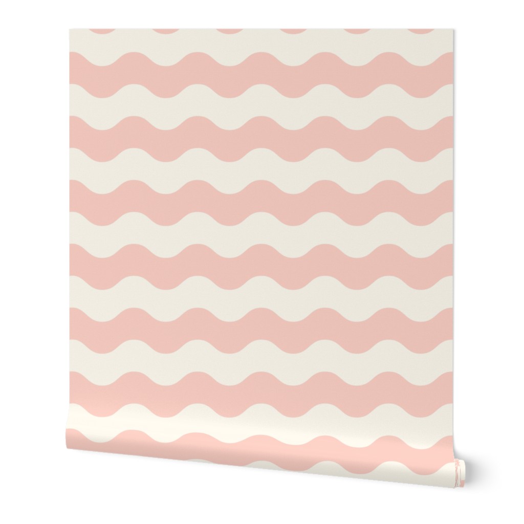 Wavy Stripe - Retro Boho Vibes - Preppy Ripple - Blush Pink + Lace White