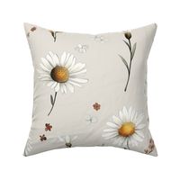 Watercolor Wildflower Fields - Large white daisies on a Neutral Background