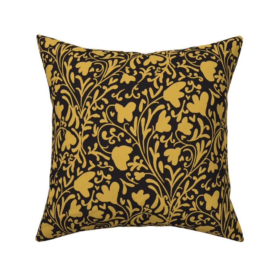 Modern Floral Autumnal Vines in Art Nouveau Style - Yellow on Black