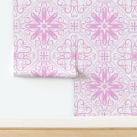 Pale baby pink And White Ornamental Mediterranean Tile Large Scale