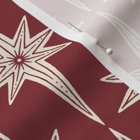 (lg) Retro Rustic Stars - Garnet - Festive Midcentury Modern Holiday