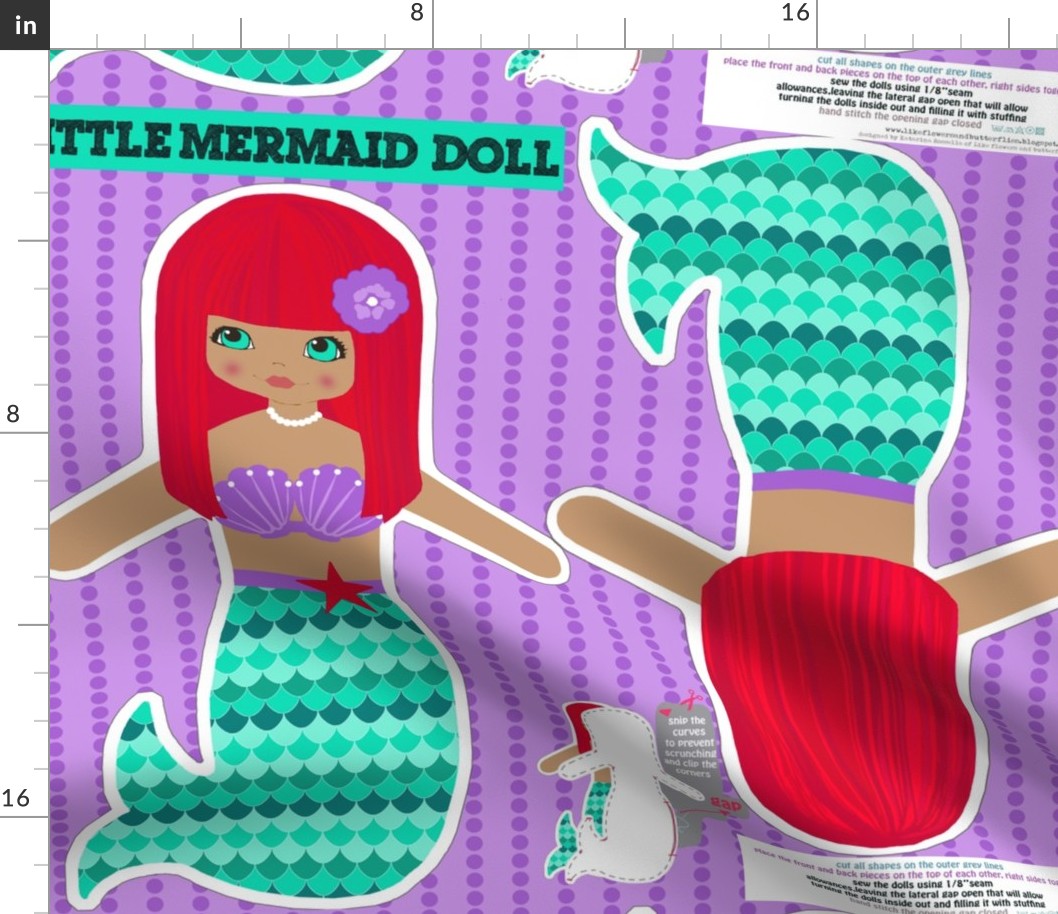 red mermaid softie doll- cut and sew pattern