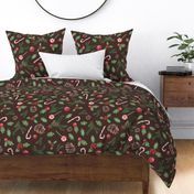 Festive Christmas Delight Pattern - Brown Background - Large