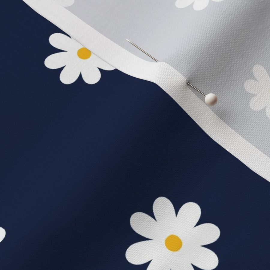 Ditsy White Daisies Floral Print for Baby Girl Nursery in Deep Navy Blue