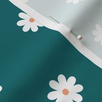 Ditsy White Daisies Floral Print for Baby Girl Nursery in Deep Teal