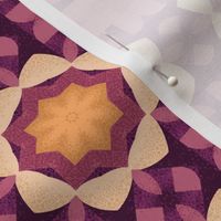 Stylized Geometric Flowers Seamless Pattern in Purple and Gold