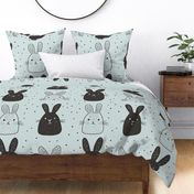 LARGE Modern Minimal Baby Blue Black Whimsical Bunny Rabbit Pattern Kids