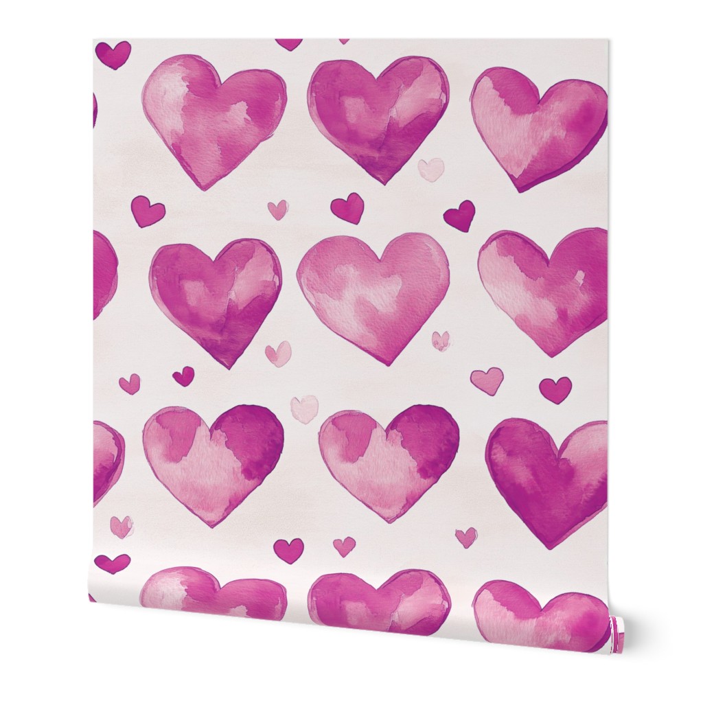 LARGE Valentine's Day Watercolor Magenta Hearts Trendy Romantic Pattern