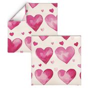 LARGE Valentine's Day Watercolor Cream Pink Hearts Trendy Romantic Pattern