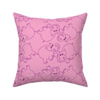 Purple Hippos Pink Background