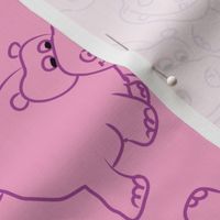 Purple Hippos Pink Background