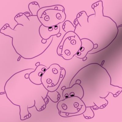 Purple Hippos Pink Background