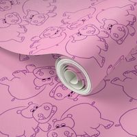 Purple Hippos Pink Background