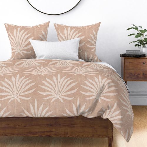 Refined Bohemian Coastal Linen Chic Palm Frond in Warm Beige Cream Tan