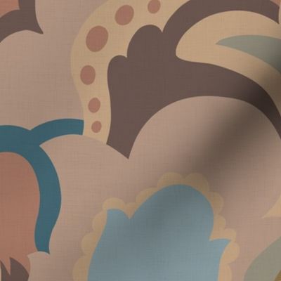 Flowing Swirls Retro Abstract Shapes - Earthy Neutral Browns and Blues (L)