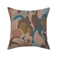 Flowing Swirls Retro Abstract Shapes - Earthy Neutral Browns and Blues (L)