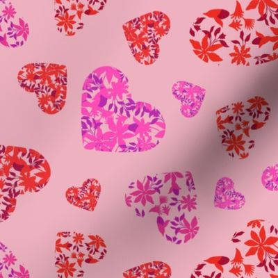 Flower Hearts On Pink Background