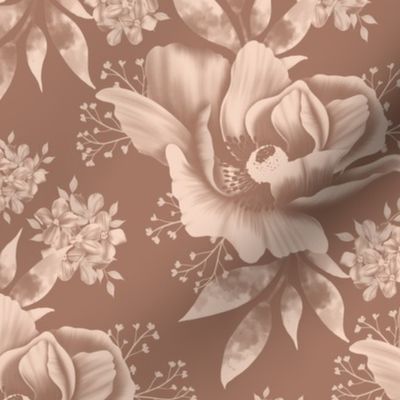 Elegant Anemone Floral in Mocha Mousse and Cream Tan