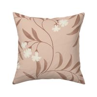 Large Watercolor Flower Stem Swirls in Mocha Mousse w Pantone Cream Tan BG