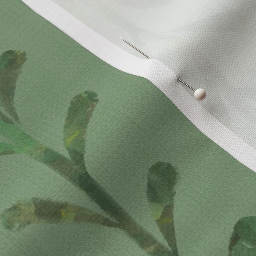 Botanical Stripes with Painterly Leaves in Soft Green - Large