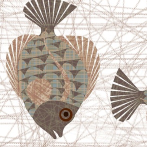 Flounder Fish In Mocha Cross Stich Background