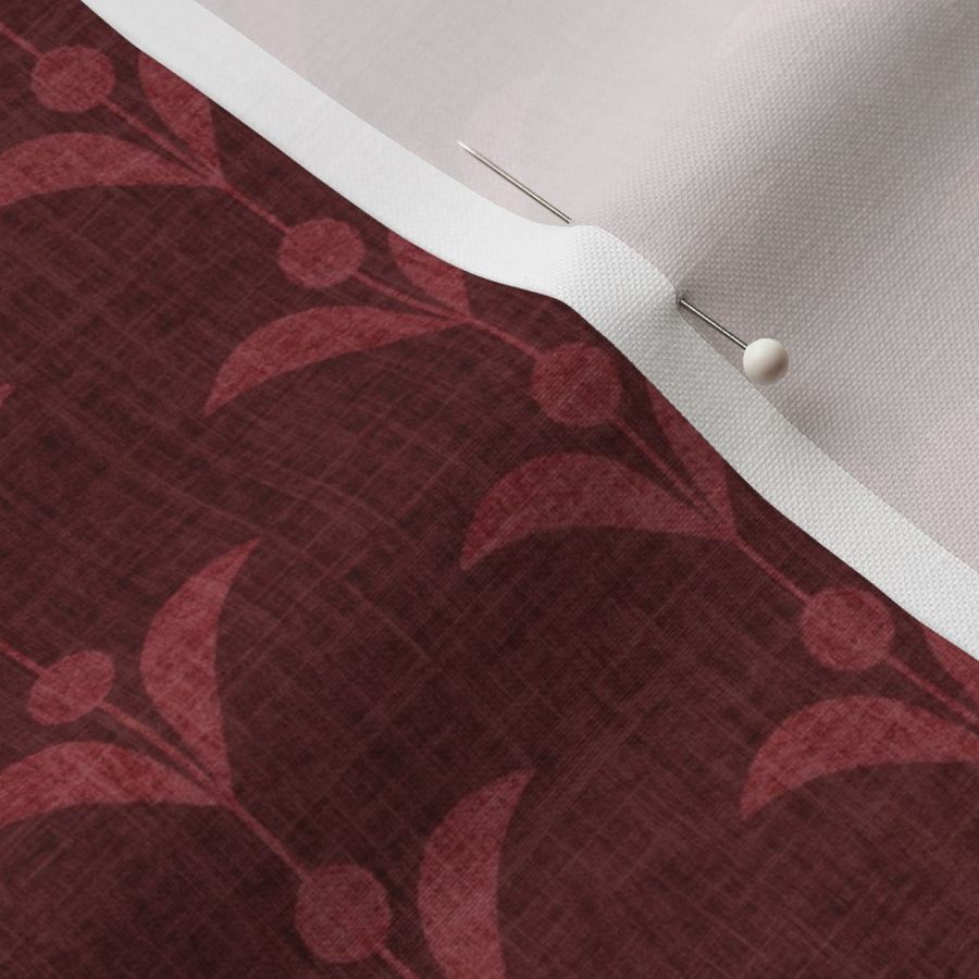 Stylized floral stripe with linen texture - LARGE - marsala red