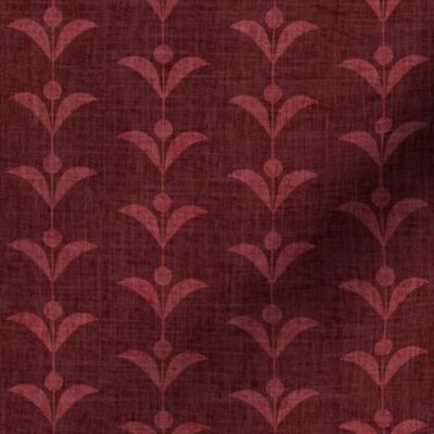 Stylized floral stripe with linen texture - LARGE - marsala red