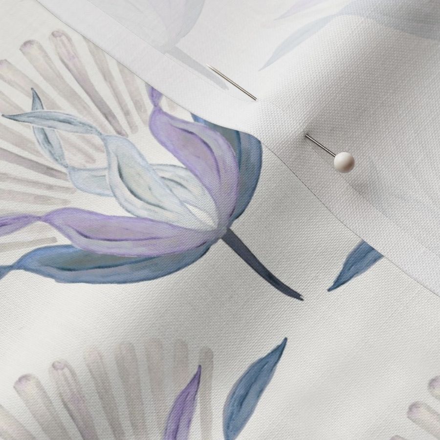 Small White Lotus Flower Purple Blue Grey Art Deco Watercolor Wallpaper